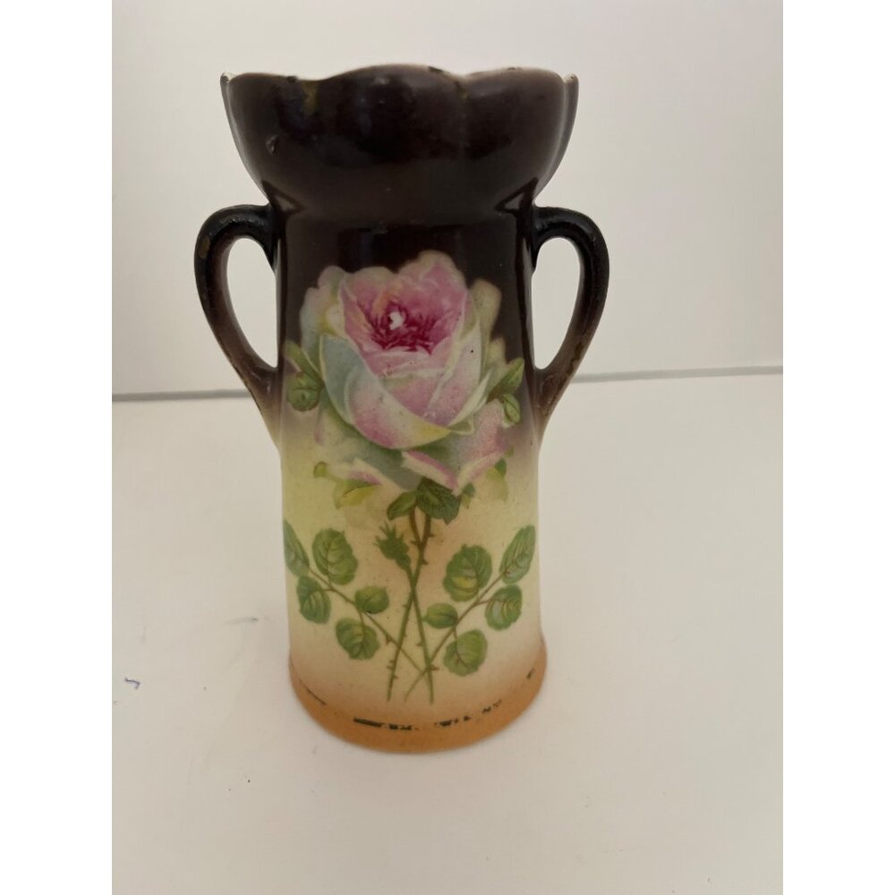 Antique 1900’s  Czech Rose Art Pottery Vase 5 1/2”